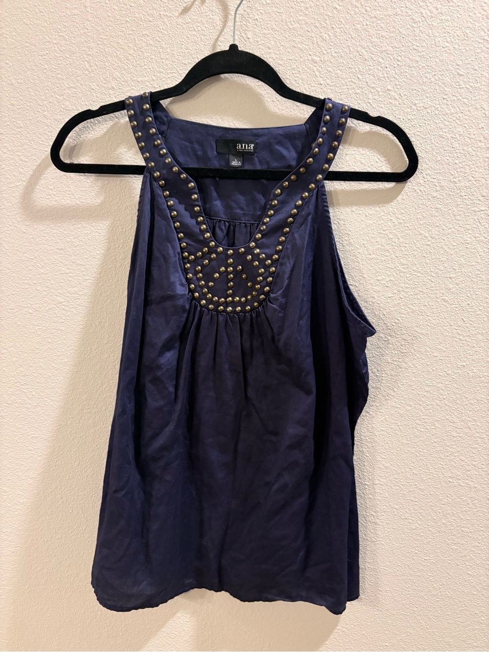 a.n.a Navy Studded Scoop Neck Tank Top